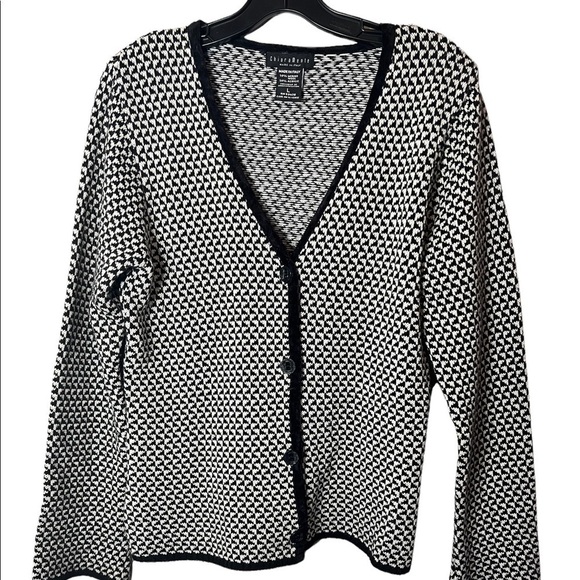Chiaramente Cardigan Sweater Womens Size Large Black White Button - Picture 8 of 8